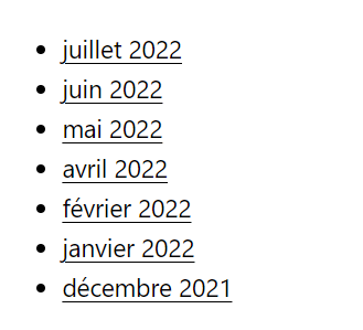 Liste de liens vers les pages archives