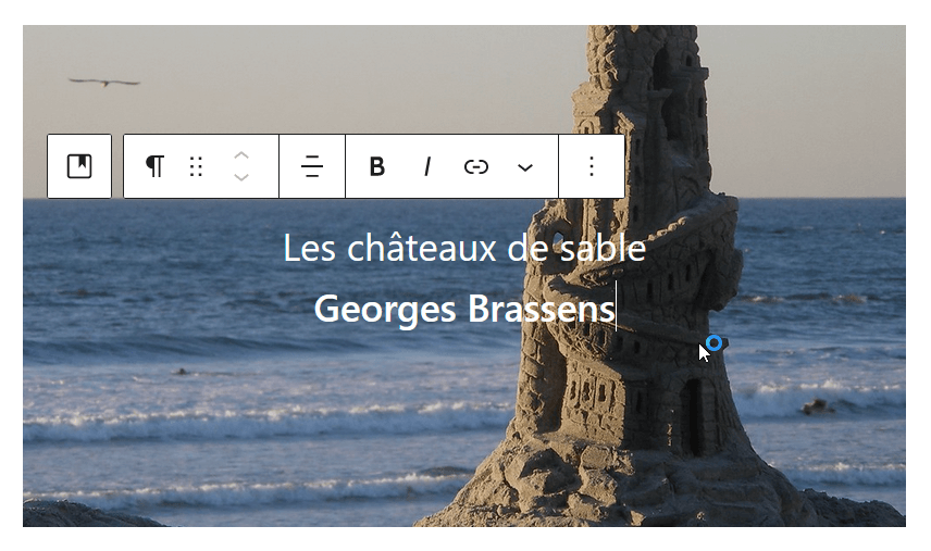 Capture d’écran montrant l’ajout de texte au bloc Bannière