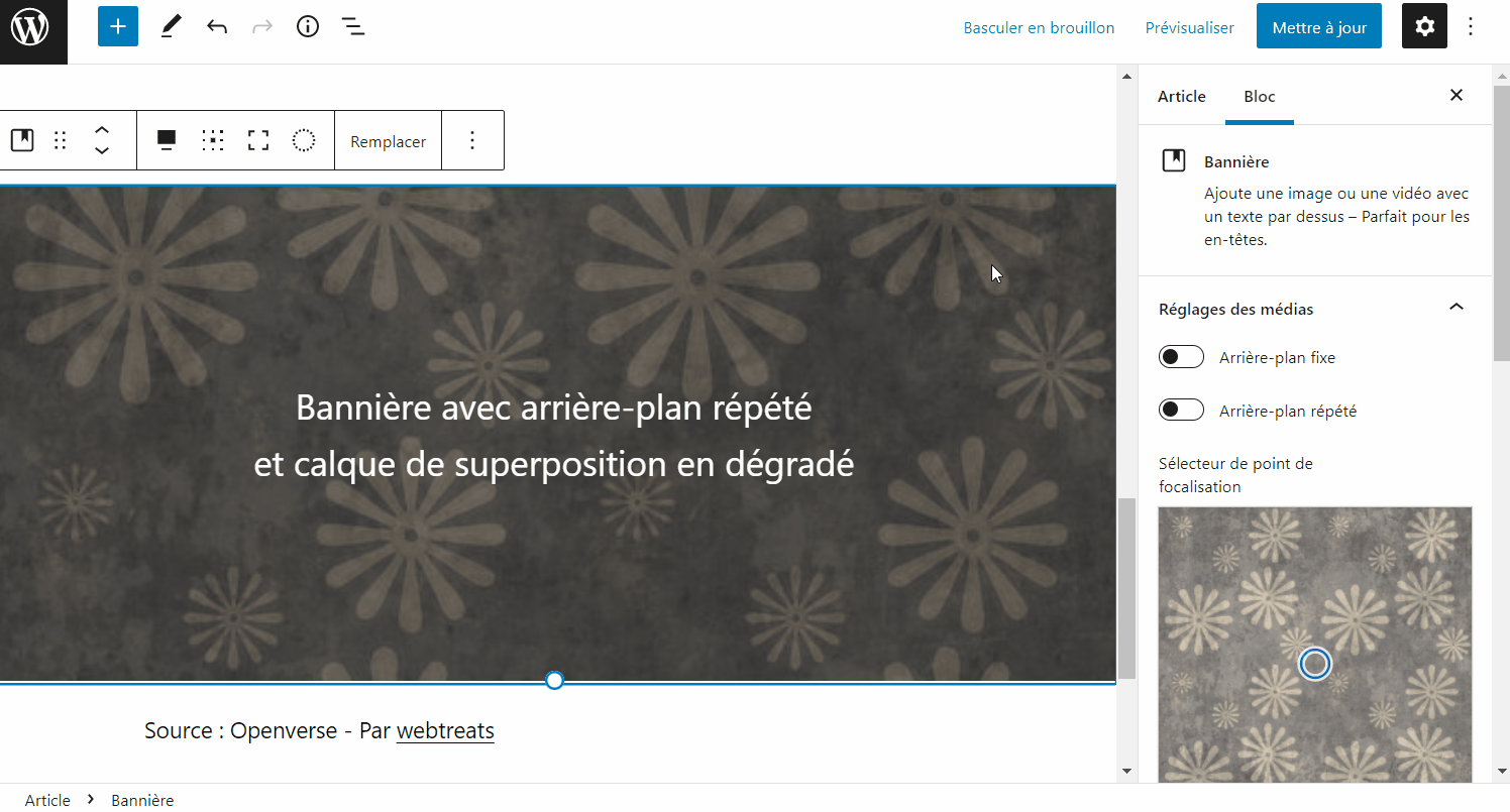 Vidéo montrant le réglage Arrière-plan répété