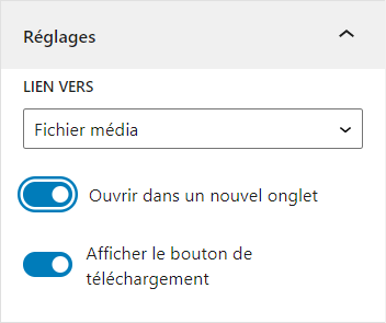 Réglages du bloc Fichier