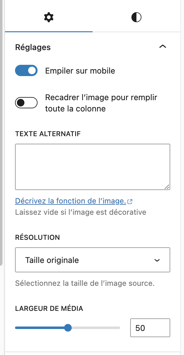 Réglages du bloc Média & texte