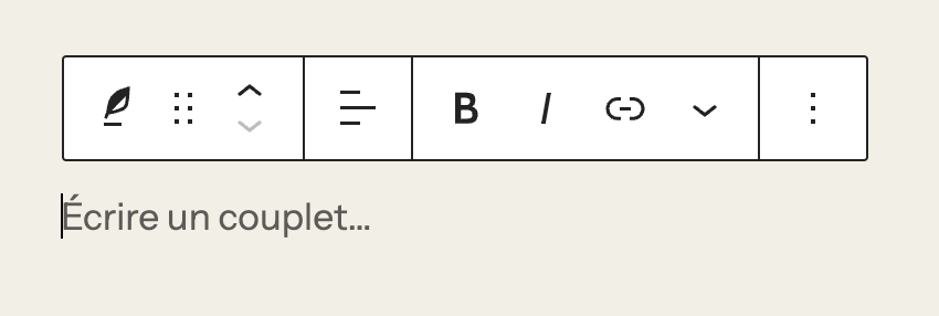 Barre d’outils du bloc Couplet